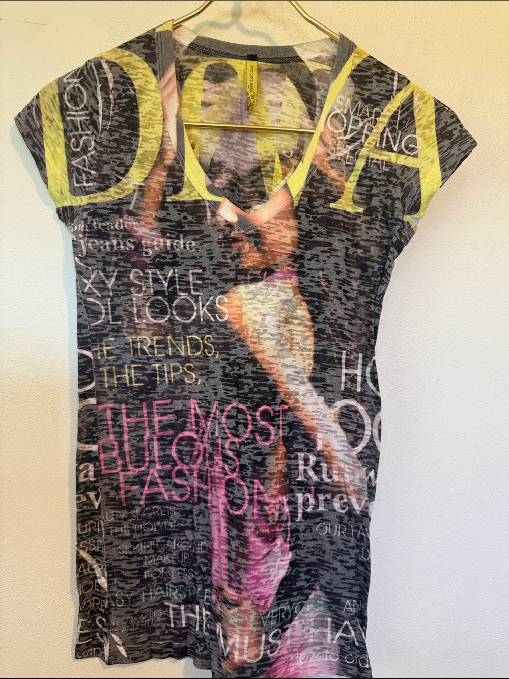 American Age Black Graphic Scoop-Neck Tee with Pink & Yellow Accents